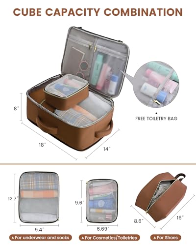 LOVEVOOK Travel Backpack for Women, 40L Carry On Backpack Flight Approved, Large Personal Item Bag Fits 17 inch Laptop, TSA Approved Luggage with 3 Packing Cubes,Waterproof Weekender Gym Essentials - color: Beige-brown, size: 40L