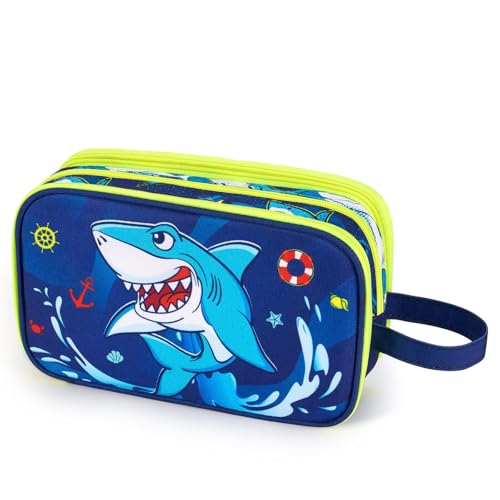 Shark Toiletry Bag - Kids Toiletry Bag for Boys Christmas Birthday Gift Camping Travel Toiletry Case Toiletries Makeup Cosmetic Pouch Pink Water-resistant Wash Bag Dopp Kit with Mesh Pocket - style: Shark a