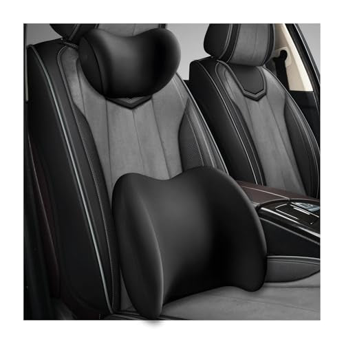 Car Headrest & Lumbar Support Cushion, Ergonomic Memory Foam Car Neck Back Support w/Removable Cover, Universal Breathable Lumbar Cushion Headrest Pillow with Adjusatble Strap (Black) - color: Black, size: 1 PCS