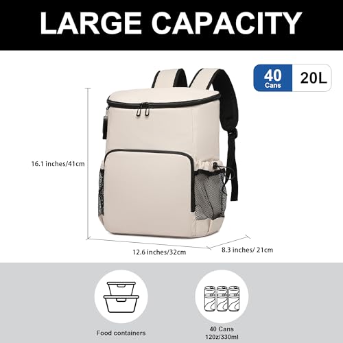 Backpack Cooler for Men and Women Insulated Waterproof Soft Lightweight Cooler Bag Leakproof 30 Cans Travel Camping Picnic Beach - color: Cream, size: 40 Cans