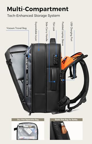 IKYWT Vacuum Seal Backpack Travel with Ultra-Power Pump, 80L Expandable Travel Backpack with Vacuum System w/TSA Lock - color: Black