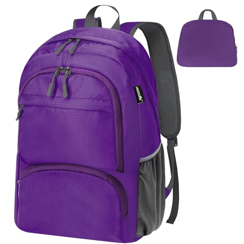 HOLYLUCK 20L Lightweight Packable Hiking Daypack Foldable Backpack for Men Women Small Travel Outdoor Foldable Shoulder Bag-purple - color: Purple