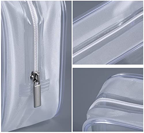 3 Pack Clear Plastic Zippered Toiletry Carry Pouch TSA Approved Toiletry Bag Portable Cosmetic Makeup Bag for Vacation, Bathroom and Organizing (White 3Pcs, Small/Large) | TSA Approved, Portable Cosmetic Makeup Bag, For Vacation, Bathroom and Organizing -