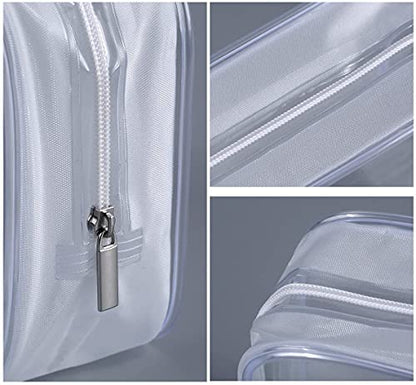 3 Pack Clear Plastic Zippered Toiletry Carry Pouch TSA Approved Toiletry Bag Portable Cosmetic Makeup Bag for Vacation, Bathroom and Organizing (White 3Pcs, Small/Large) | TSA Approved, Portable Cosmetic Makeup Bag, For Vacation, Bathroom and Organizing -
