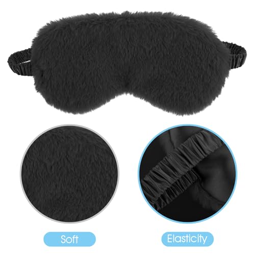2 Pcs Black Plush Eye Mask Soft Sleeping Blindfold Eye Cover Comfortable Furry Faux Fur Sleeping Mask Satin Nap Night Eyeshade Cover for Women Men Gift - color: Black