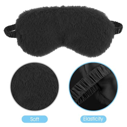 2 Pcs Black Plush Eye Mask Soft Sleeping Blindfold Eye Cover Comfortable Furry Faux Fur Sleeping Mask Satin Nap Night Eyeshade Cover for Women Men Gift - color: Black