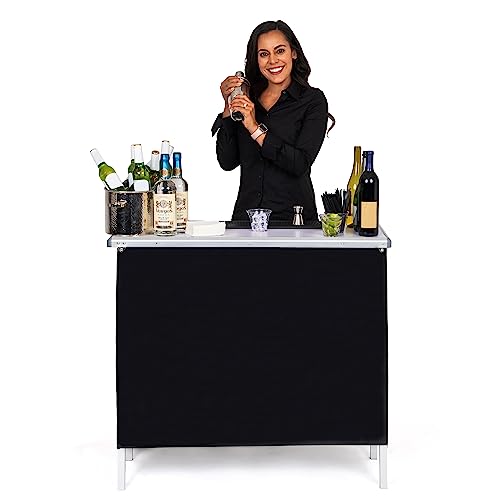 GoBar Portable Bar Table for Events - Black, 3 Skirts, or LED - Pop Up Mobile Bartending Station with Travel Carrying Case - color: Original 3 Skirts