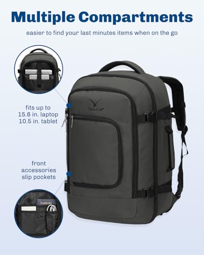 Hynes Eagle Travel Backpack 40L Flight Approved Carry on Backpack Men Large Cabin Weekender Laptop Backpack Women 15.6 inches - color: Grey 2023