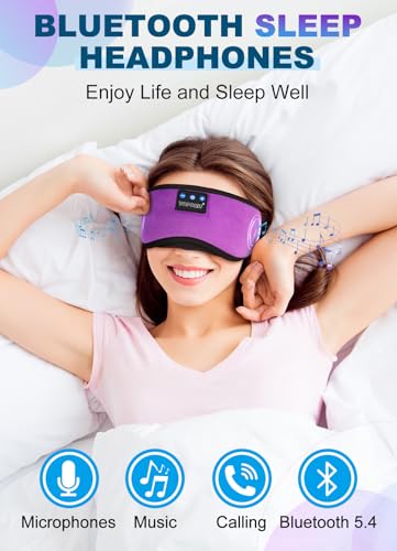 TOPOINT Sleep Mask with Headphones Bluetooth 5.4 Wireless, Sleep Headphone with Microphone Built-in HD Speakers Music, Eye Mask for Sleeping Men Women Travel Meditation Girl Cool Gadgets - color: Deep Purple, style: Ample Velvet