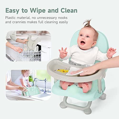 YOLEO Baby High Chair Booster Seat for Dining Table, Foldable High Chairs with Adjustable Heights, Travel Booster Seat with Removable Tray - color: Green, size: No Cushion