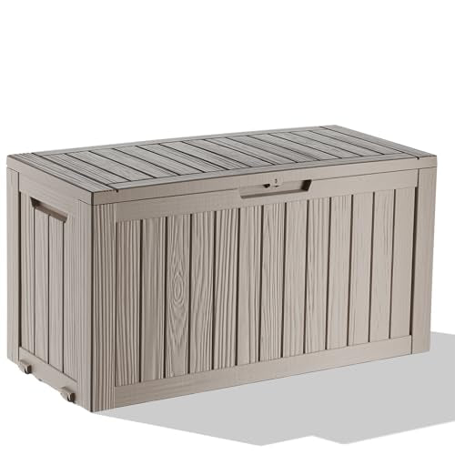 75 Gallon Waterproof Outdoor Storage Box,Resin Deck Box,Lockable Outside Storage Box Container for Patio Furniure,Garden,Pool Tools (75 Gallon,Grey) - color: Grey, size: 75 Gallon