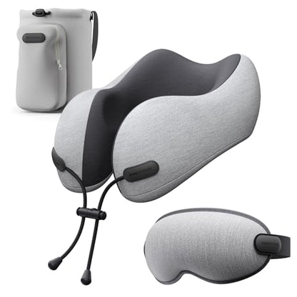 urnexttour Neck Pillow for Travel Memory Foam Design Models Pillows with Zero Eye Pressure 3D Eye Mask and Compact Bag Traveling Essentials Plane Car Flight Rest Sleeping Use Adult, Light Gray - color: Light Gray