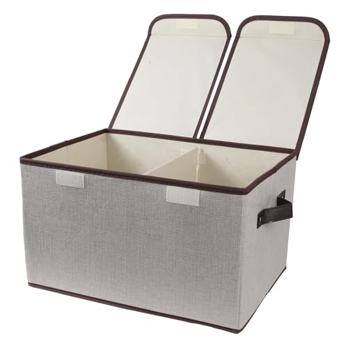 Foldable Fabric Storage Box, 16.5 x 11.8 x 9.8 inches (L x W x H), with Double-Lid & Dividers, Large Organizer for Home, Closet, Office(Grey) - color: Grey, size: 1 Pack