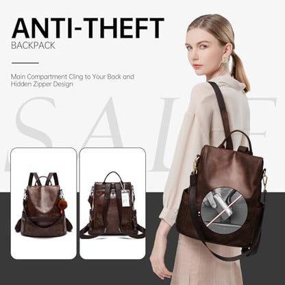 CHERUTY Women Backpack Purse PU Leather Anti-theft Casual Shoulder Bag Fashion Ladies Satchel Bags - color: 1-2 Brown, size: Medium