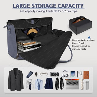 Geestock Garment Bags for Travel, Convertible Suit Travel Bag for Men & Women, Carry On Garment Bag with Shoe Pouch & Shoulder Strap, 2 in 1 Foldable Oxford Duffel Bags, Blue - color: Blue