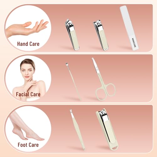 Nail Clipper Set for Men and Women, 7 Pcs Toenail Clippers, Stainless Steel Fingernail Clipper, and Travel Case Manicure Set, Gift Ideas (Beige) - color: Beige