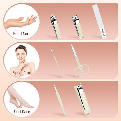 Nail Clipper Set for Men and Women, 7 Pcs Toenail Clippers, Stainless Steel Fingernail Clipper, and Travel Case Manicure Set, Gift Ideas (Beige) - color: Beige