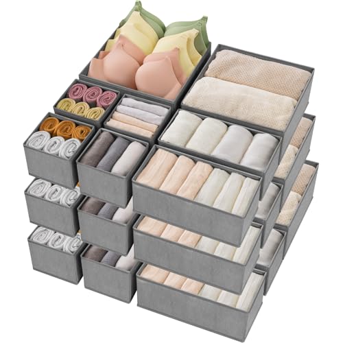 Criusia Drawer Organizer Clothes, 24 Pack Underwear Drawer Organizers, Foldable Closet Organizers and Storage Dresser Drawer Dividers Clothing Organizer for Clothes, Socks, Scarves, Bra, Ties (Grey) - color: Grey, size: 24 Pack