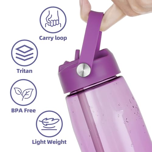 OLDLEY 32 oz Water Bottle with Straw, Leakproof Sports Water Bottle with Carry Strap, BPA-Free Large Water Bottles for Home,Travel, School, Outdoors, Gym, Tritan,Dark Purple - color: Dark Purple