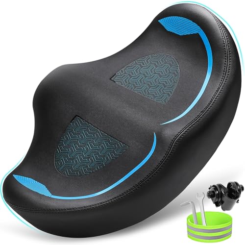 CDYWD Noseless Oversized Bike Seat for Men Women Comfort, Extra Wide Padded Bicycle Seat Cushion, Large Comfortable Bike Saddle for Peloton, Stationary Exercise Bike, Beach Cruiser, City Bike, Ebike - color: Blue