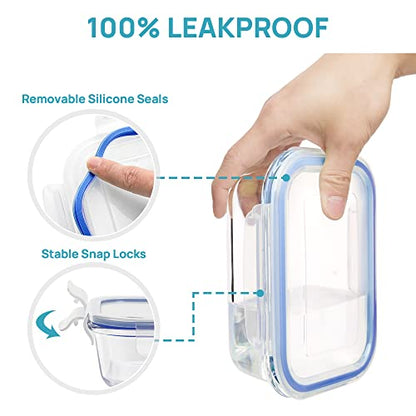 Vtopmart 8 Pack Glass Food Storage Containers with Airtight Lids, Glass Meal Prep Containers, Lunch Office Meal for Microwave, Oven, Freezer and Dishwasher, BPA Free - color: Blue