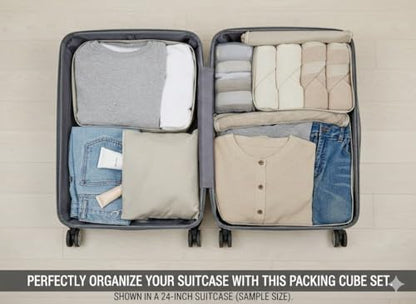 4-Piece Travel Packing Cubes Set for Suitcases - Lightweight Mesh Luggage Organizers - Beige Travel Essentials Bag Set for Clothes, Underwear, and Toiletries (Minimalist Neutral Design)