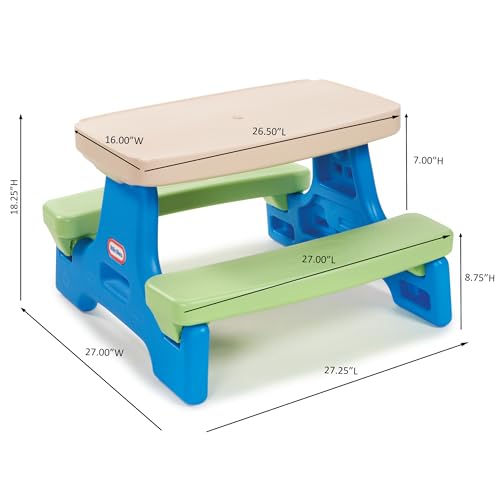Little Tikes Easy Store Jr. Picnic Table with Umbrella - Blue / Green, 27.25''L x 27.00''W x 18.25''H - size: Junior