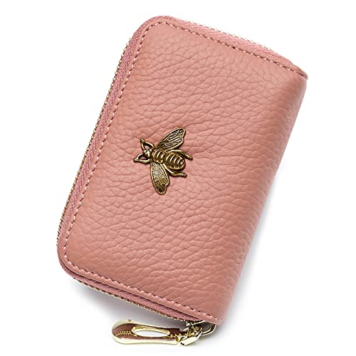 imeetu RFID Credit Card Holder, Small Leather Zipper Card Case Wallet for Women - color: Lite - Coral Pink, size: Lite
