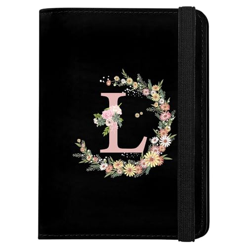 Cute Passport Holder and Holder Combo Passport Cover with RFID Blocking Women Men Compatible Wallet Credit Card Protector (Initial Monogram-L) - color: Black-L