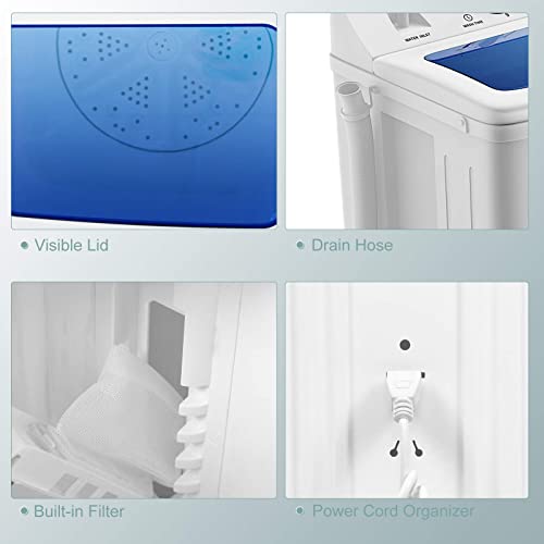 COSTWAY Portable Washing Machine, Twin Tub 20 Lbs Capacity, Compact Laundry Washer(12 Lbs) and Spinner(8 Lbs), Durable Design, Timer Control, Perfect for RV, Apartments and Dorms, Blue+White - color: Blue + White