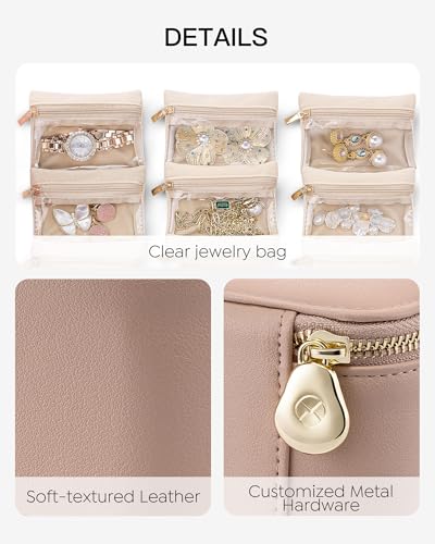Vlando Jewelry Travel Case,Travel Jewelry Organizer with Clear Velvet Jewelry Bags 12Pcs Zipper Pouch for Women Wedding Gifts for Friends Sister-Khaki - color: D.12PCS Khaki