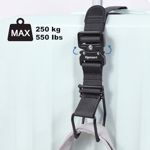 Vigorport Luggage Hook Strap, J Hook for Add a Bag Luggage, Multi Adjustment Bag Strap Hook with Hands Free(Medium Size/Metal Buckle) - size: Medium size/Metal buckle
