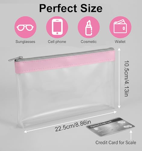 4 Pcs Small Clear Makeup Bag, Mini Clear Zipper Pouch Bag Organizer Pouches for Travel, Lipstick & Earphone Storage (Purple, Gray, Pink, Beige, 8.86 x 4.13 Inches) - size: 8.86 in * 4.13 in