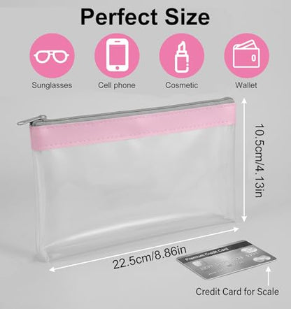 4 Pcs Small Clear Makeup Bag, Mini Clear Zipper Pouch Bag Organizer Pouches for Travel, Lipstick & Earphone Storage (Purple, Gray, Pink, Beige, 8.86 x 4.13 Inches) - size: 8.86 in * 4.13 in