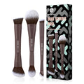 EIGSHOW Makeup Brush Set 3Pcs, Double Sided Foundation Contour Powder Highlight Concealer Brush for Liquid, Cream & Powder, Fit for Home, Travel & Gifting (Mocha) - color: Brown