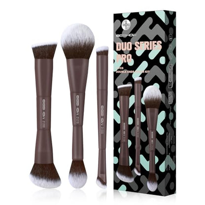 EIGSHOW Makeup Brush Set 3Pcs, Double Sided Foundation Contour Powder Highlight Concealer Brush for Liquid, Cream & Powder, Fit for Home, Travel & Gifting (Mocha) - color: Brown