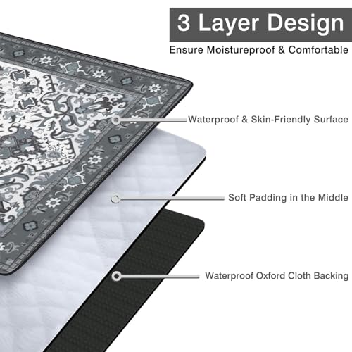 Supfitness Extra Large Picnic Blankets Waterproof Foldable (60"x 80") Beach Blanket Waterproof Sandproof,3-Layer Thicking Mat Outdoor Packable Camping Blanket - color: Boho-grey, size: 60x80in
