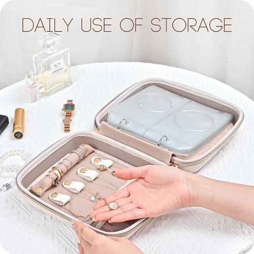 ProCase Medium Travel Jewelry Organizer Case, Jewellery Home Storage Book Ring Binder with Clear Pockets for Presentation, Zippered Pouch Bag for Earrings Necklaces Bracelets -Pink - color: Pink, size: Medium, Loose-leaf