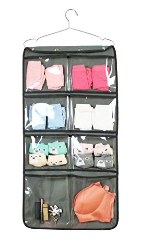 NIMES Durable Hanging Closet Underwear Sock Bra Stocking Organizer Dual-Sided Accessories Storage with 16 Large Clear Pockets (Grey)