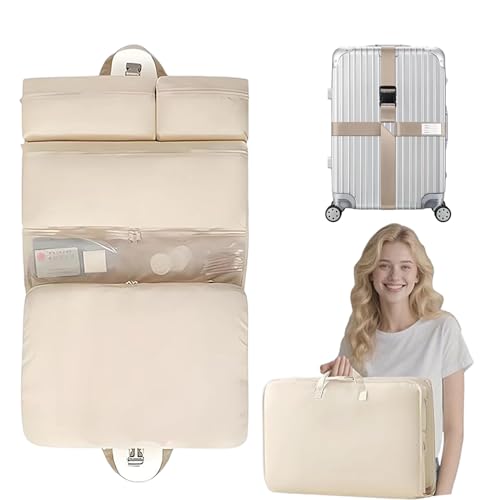 6-in-1 Hanging Packing Cubes,Garment Bags for Travel and Storage, Travel Apparel Bags with 5 Solid Color Pockets,1 uggage Straps, Storage Bags for Clothes, Socks,Underwear for Carry on Suitcase,Khaki