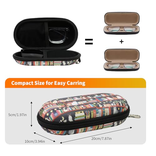 Double Eyeglasses Case, Hard Shell Dual Sunglasses Organizer with Zipper Clip Travel Glasses Storage for Women Men - color: Black Cats