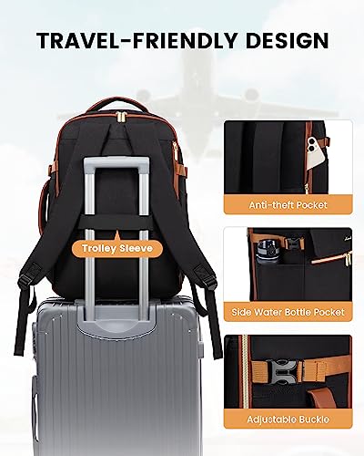 LOVEVOOK Carry On Backpack, 50L Travel Backpack Women with 3 Packing Cubes, TSA Airline Approved Suitcase Bag as Personal Item, Waterproof 18 inch Laptop Backpack for Weekender Overnight,Black-Brown - color: Black-brown, size: 50L-18 Inch-4Pcs