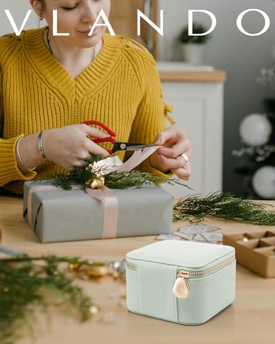 VLANDO Jewelry Box with 6 Velvet Jewelry Bags Travel Jewelry Case for Women Girl Premium Petal Hardware Jewelry Organizer Necklace Rings Earrings Bags Bride Teacher Mom Gifts-Mint Green - color: 6PCS-Mint Green