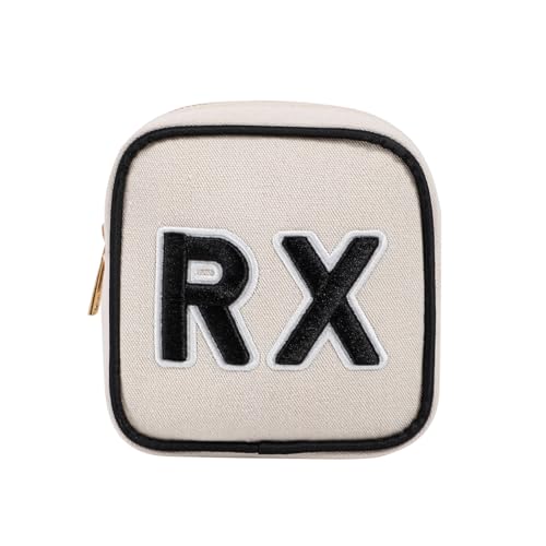 RSRSLEII Small Canvas Rx Medicine Packages, Cute Chenille Letter Patch Drug Makeup Bag with Metal Zipper, Mini Travel First Aid Purse Organizer Machine Washable (01Beige) - color: 01Beige