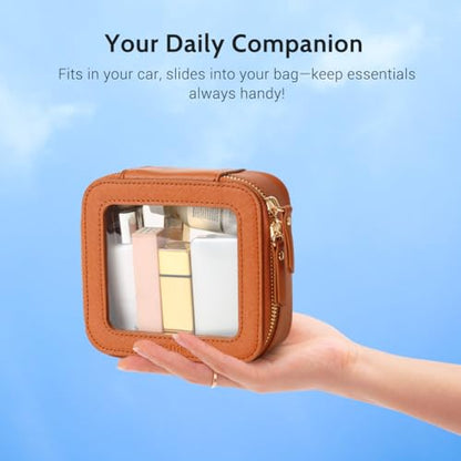 Aveniee Mini Clear Makeup Bag, Small Cosmetic Bags Travel Toiletry Pouch Organizer, TSA Approved Make up Case with Zipper, Car Bag for Essentials,Brown - color: Brown, style: Mini Chic