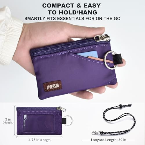RFID Blocking Travel Wallet with Adjustable Lanyard, Small Nylon Zipper Pouch and Badge Holder for ID, Credit Cards, Cash, Keys, Commuters (Deep Purple) - color: Deep Purple