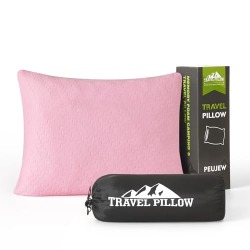 Small Shredded Memory Foam Pillow, Camping Pillow Travel Pillow - Compressible Medium Firm, Breathable Cover, Ideal Backpacking Hiking, Airplane and Car (Apricot Pink, M) - color: Apricot Pink, size: M-17.7 X 13.8 Inch