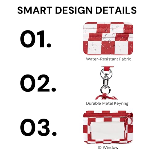 YDF Keychain Wallet for Women Mini Zip Card Holder with ID Window, Coin Purse, Detachable Wristlet, Small Organizer Wallet,red checkered - color: Red Checkerboard