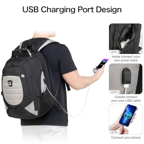 Tzowla Travel Laptop Backpack for Men&Women,17.3" Computer Water Resistant Anti Theft TSA Friendly Backpacks with Lock and USB Charging Port,College Business Work Hiking Bookbag Daypack,Light Grey