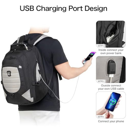 Tzowla Travel Laptop Backpack for Men&Women,17.3" Computer Water Resistant Anti Theft TSA Friendly Backpacks with Lock and USB Charging Port,College Business Work Hiking Bookbag Daypack,Light Grey